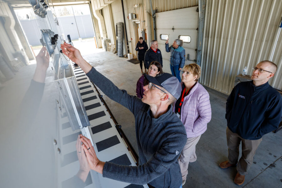 Staff from the Global Center for Health Security greeted the Portable Biocontainment Unit upon its delivery to the UNMC Omaha campus.